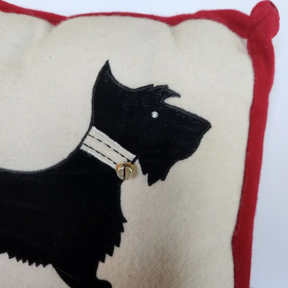 Scottie Dog Throw Pillow Scottish Terrier WOOL SILK VELVET Christmas Decor EUC!